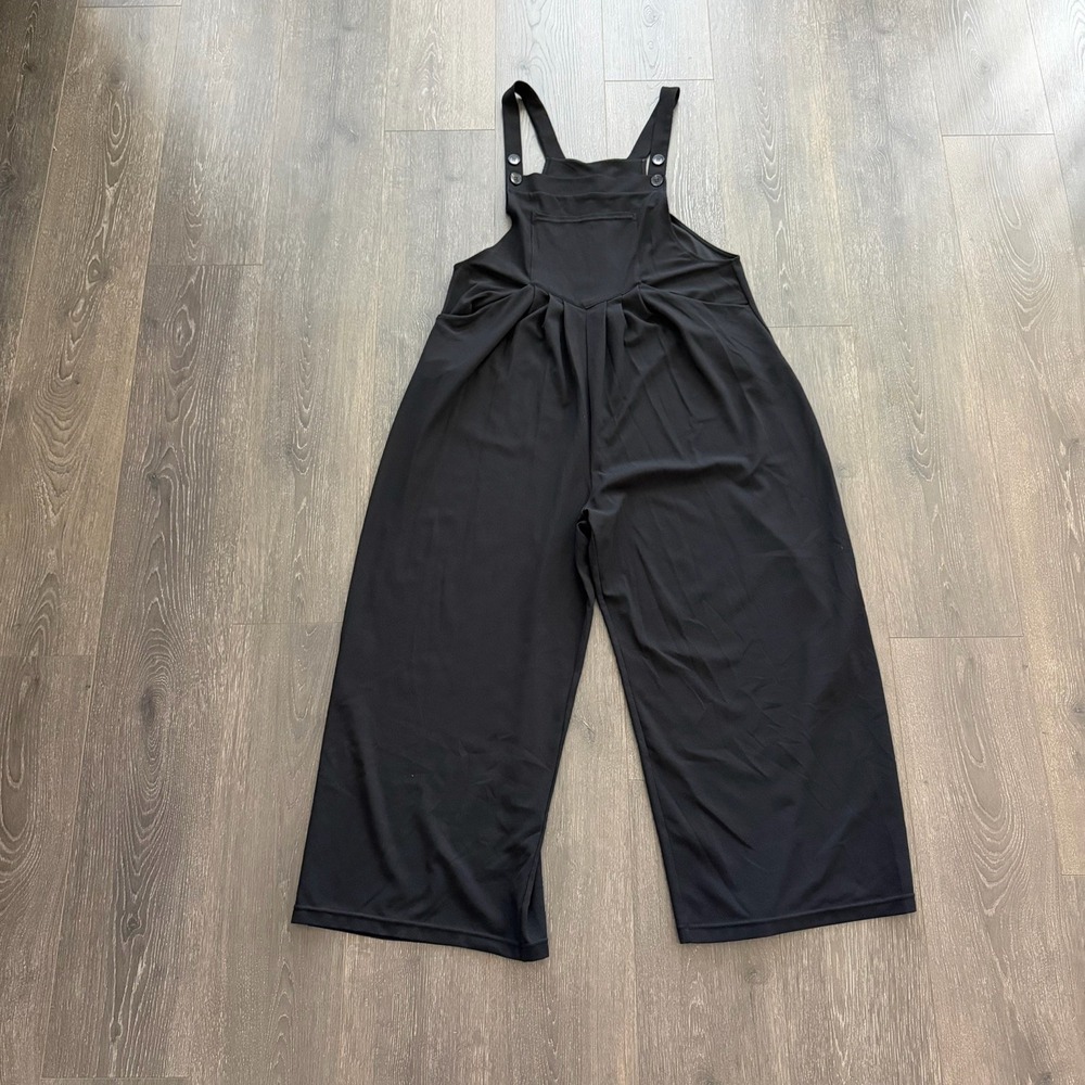 Halara Wide Leg Waffle Jumpsuit Overall Large Black Boho Athleisure Goth Travel